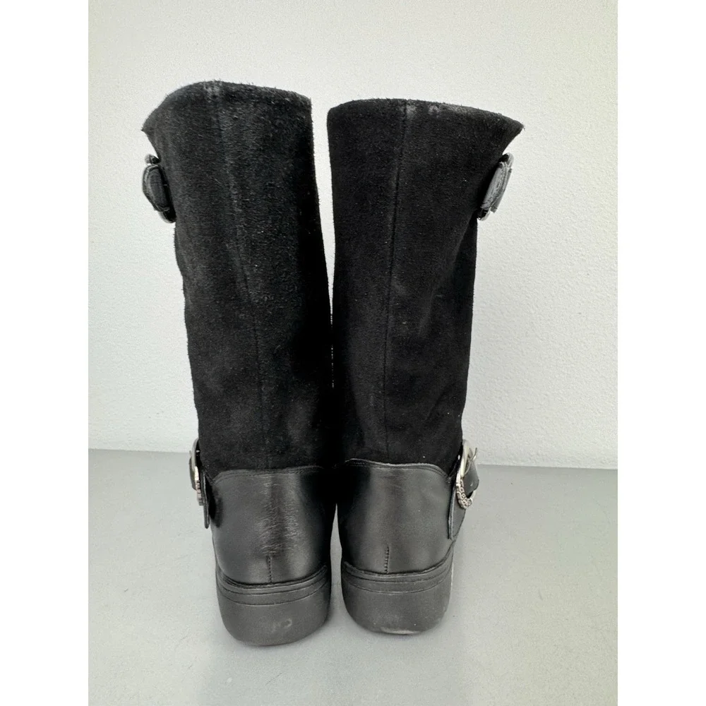 Alegria Boots Womens 8 /‎ 38 Black Suede Leather Buckle Biker Moto Zip Mid Calf